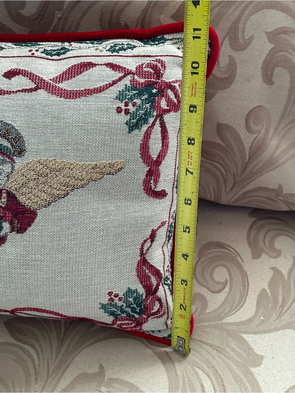 Needlepoint Tapestry Angel Christmas Throw Pillow Holiday Home Decor Holly Red